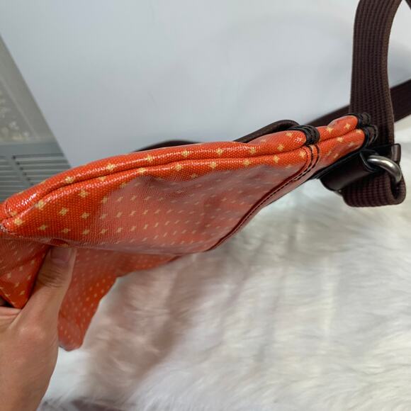 Fossil Waxed Canvas And Leather Orange Key-per Crossbody - Picture 9 of 13